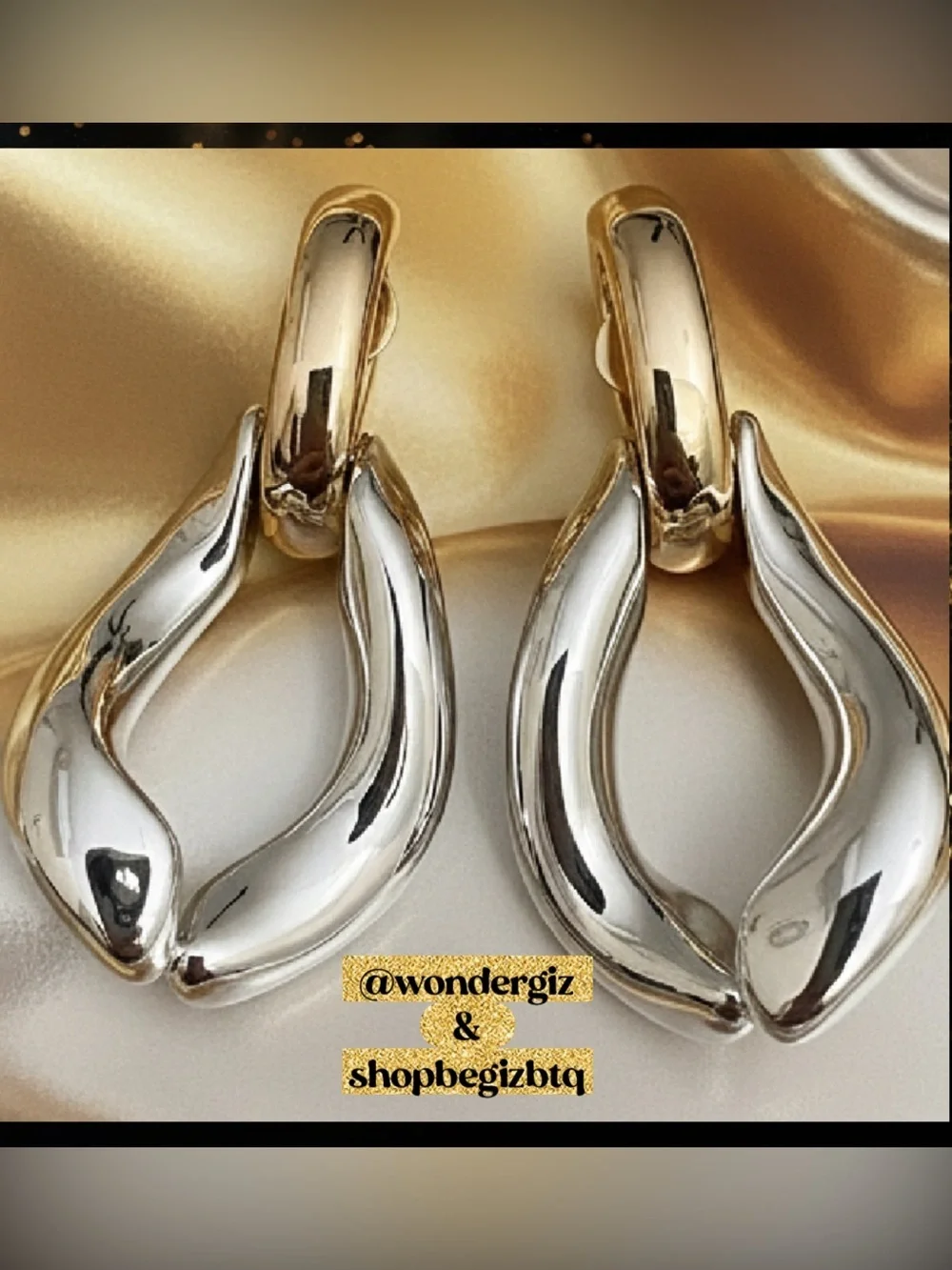 Authentic Bold Statement Wishbone Earrings Gold & Silver Polished NWT